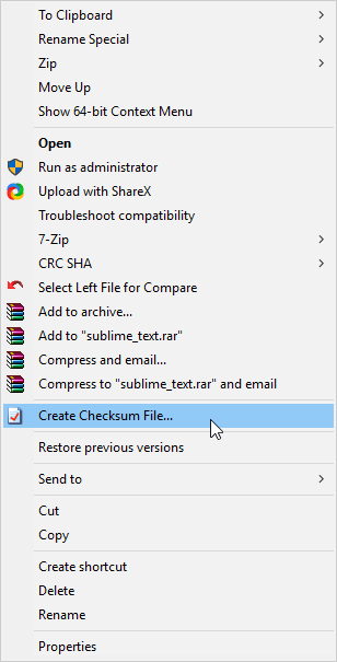 Generating a checksum file with HashCheck in Windows Explorer hash-check-right-click-menu
